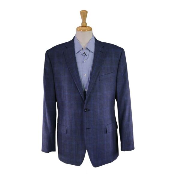 Michael Kors Blue/Gray Plaid 2-Btn Wool Sportcoat Blazers 44R